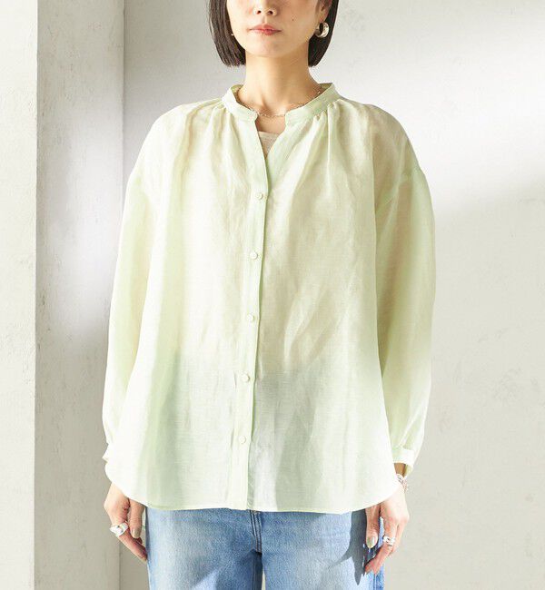 SHIPS for women「《予約》〈手洗い可能〉IMPERIAL LINEN 混 バンドカラー スキッパー シャツ」|シャツ・ブラウス|
