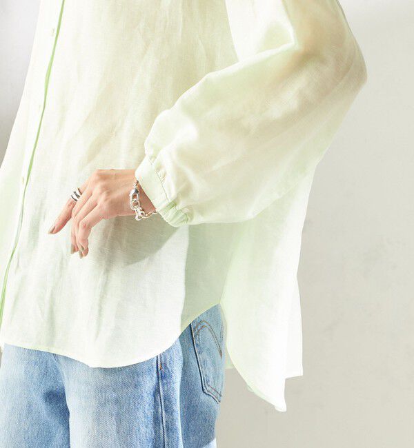 SHIPS for women「《予約》〈手洗い可能〉IMPERIAL LINEN 混 バンドカラー スキッパー シャツ」|シャツ・ブラウス|