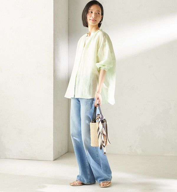 SHIPS for women「《予約》〈手洗い可能〉IMPERIAL LINEN 混 バンドカラー スキッパー シャツ」|シャツ・ブラウス|