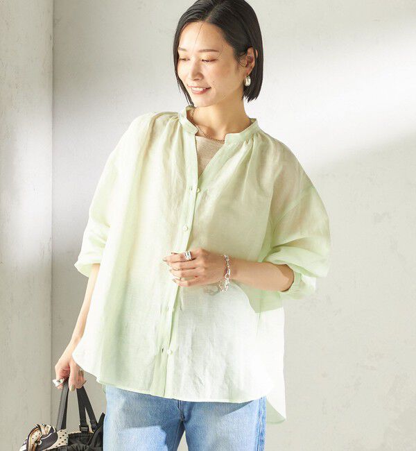 SHIPS for women「《予約》〈手洗い可能〉IMPERIAL LINEN 混 バンドカラー スキッパー シャツ」|シャツ・ブラウス|
