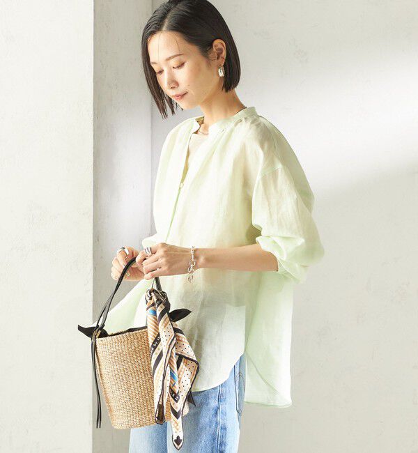 SHIPS for women「《予約》〈手洗い可能〉IMPERIAL LINEN 混 バンドカラー スキッパー シャツ」|シャツ・ブラウス|