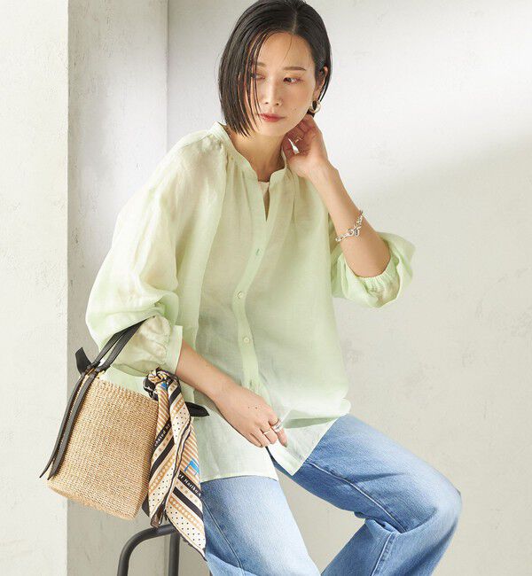 SHIPS for women「《予約》〈手洗い可能〉IMPERIAL LINEN 混 バンドカラー スキッパー シャツ」|シャツ・ブラウス|