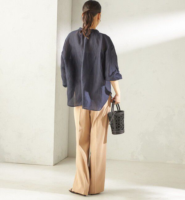 SHIPS for women「《予約》〈手洗い可能〉IMPERIAL LINEN 混 バンドカラー スキッパー シャツ」|シャツ・ブラウス|