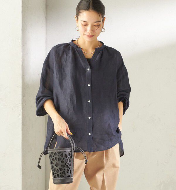 SHIPS for women「《予約》〈手洗い可能〉IMPERIAL LINEN 混 バンドカラー スキッパー シャツ」|シャツ・ブラウス|