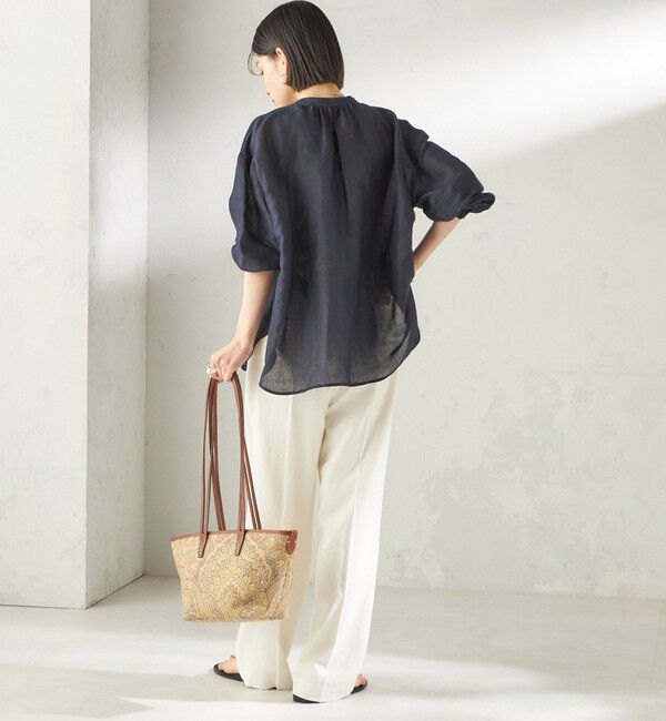 SHIPS for women「《予約》〈手洗い可能〉IMPERIAL LINEN 混 バンドカラー スキッパー シャツ」|シャツ・ブラウス|
