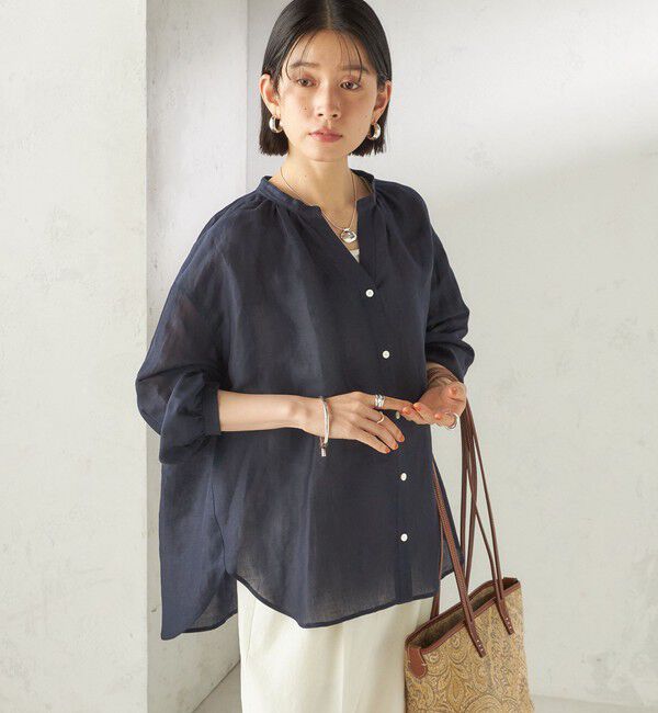SHIPS for women「《予約》〈手洗い可能〉IMPERIAL LINEN 混 バンドカラー スキッパー シャツ」|シャツ・ブラウス|
