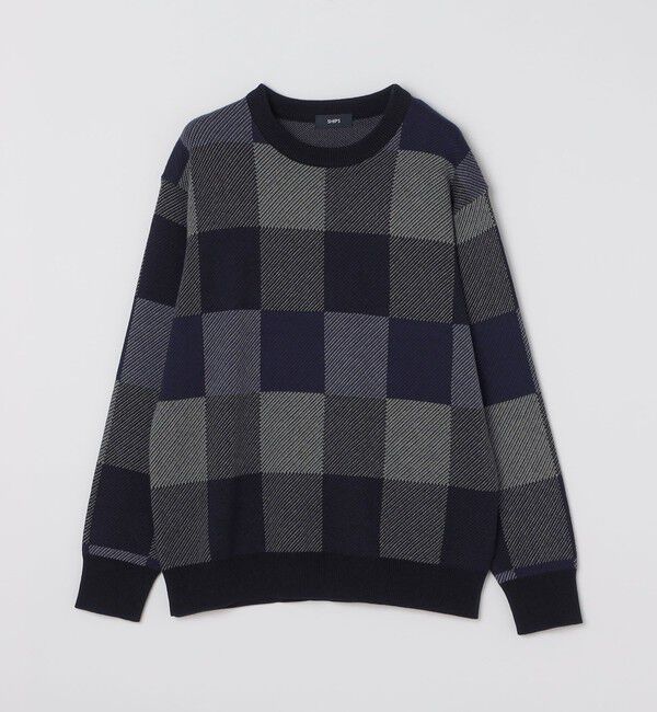 SHIPS「SHIPS: 〈洗濯機可能〉チェック コットンカシミヤ クルーネック」|ニット・セーター|