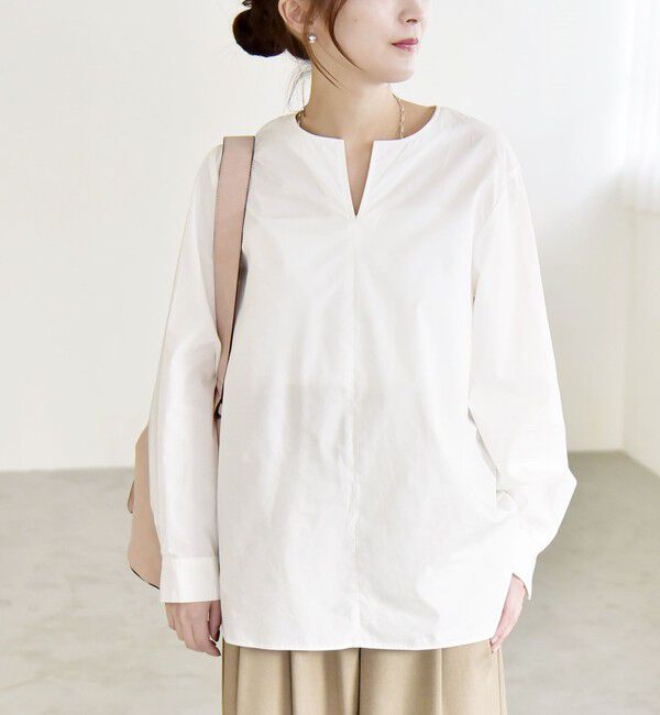 quaranciel「《予約》quaranciel:〈洗濯機可能〉タックカラー 2way キーネック シャツ ブラウス」|シャツ・ブラウス|