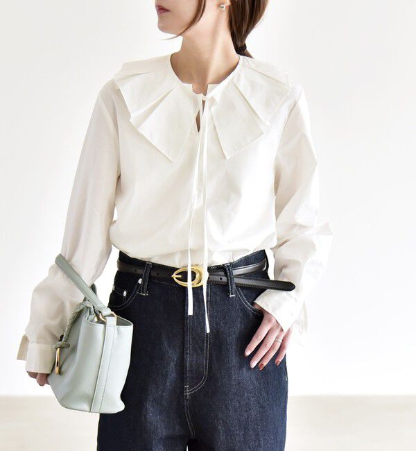 quaranciel「《予約》quaranciel:〈洗濯機可能〉タックカラー 2way キーネック シャツ ブラウス」|シャツ・ブラウス|