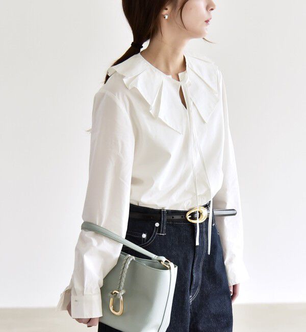 quaranciel「《予約》quaranciel:〈洗濯機可能〉タックカラー 2way キーネック シャツ ブラウス」|シャツ・ブラウス|