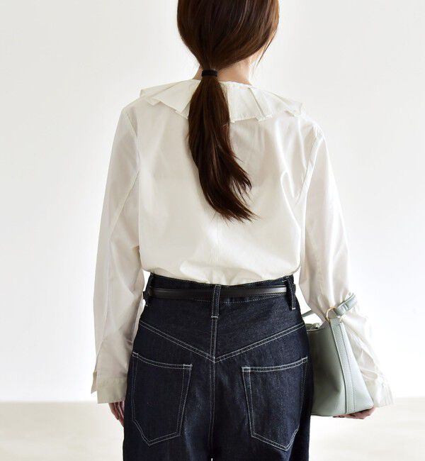 quaranciel「《予約》quaranciel:〈洗濯機可能〉タックカラー 2way キーネック シャツ ブラウス」|シャツ・ブラウス|