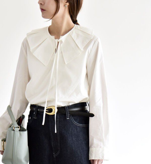 quaranciel「《予約》quaranciel:〈洗濯機可能〉タックカラー 2way キーネック シャツ ブラウス」|シャツ・ブラウス|