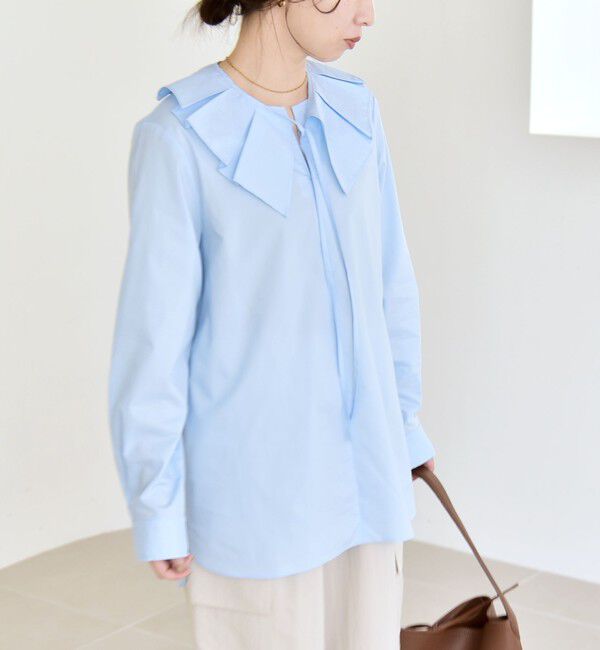 quaranciel「《予約》quaranciel:〈洗濯機可能〉タックカラー 2way キーネック シャツ ブラウス」|シャツ・ブラウス|