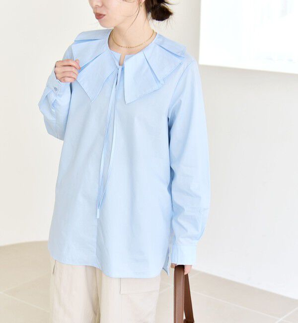 quaranciel「《予約》quaranciel:〈洗濯機可能〉タックカラー 2way キーネック シャツ ブラウス」|シャツ・ブラウス|