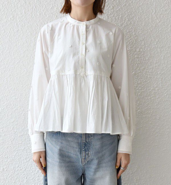 SHIPS any「《予約》【WEB限定】SHIPS any:〈洗濯機可能〉フラワー モチーフ ペプラム ギャザー シャツ ブラウス」|シャツ・ブラウス|