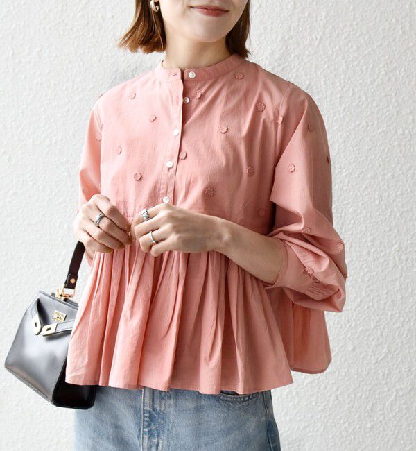 SHIPS any「《予約》【WEB限定】SHIPS any:〈洗濯機可能〉フラワー モチーフ ペプラム ギャザー シャツ ブラウス」|シャツ・ブラウス|ピンク