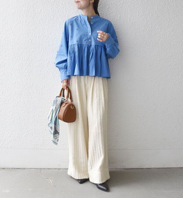 SHIPS any「《予約》【WEB限定】SHIPS any:〈洗濯機可能〉フラワー モチーフ ペプラム ギャザー シャツ ブラウス」|シャツ・ブラウス|