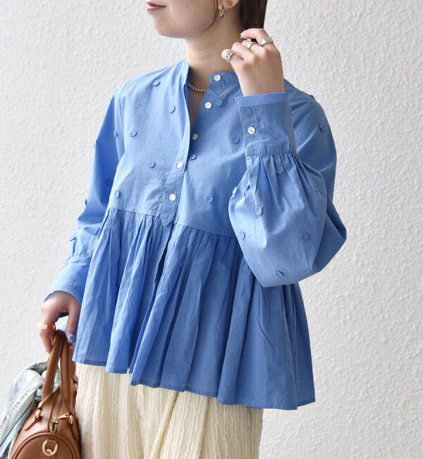 SHIPS any「《予約》【WEB限定】SHIPS any:〈洗濯機可能〉フラワー モチーフ ペプラム ギャザー シャツ ブラウス」|シャツ・ブラウス|