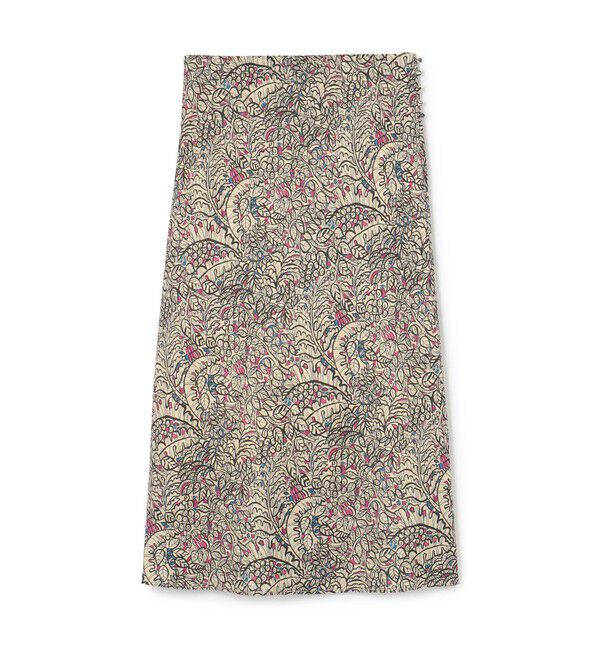 SOULEIADO「リネンプリント ナローマキシスカート」|タイト|46 ブラウン系