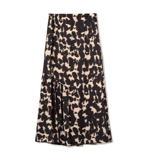 MACPHEE「ブルリープリント アシンメトリーギャザースカート」|フレア|18 ブラック系