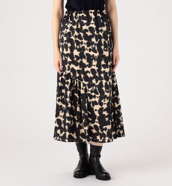 MACPHEE「ブルリープリント アシンメトリーギャザースカート」|フレア|