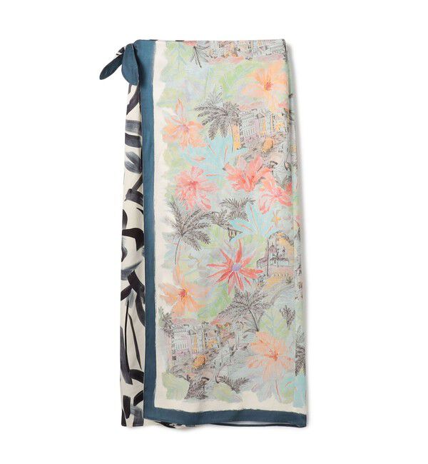 MACPHEE「スカーフプリント ラップマキシスカート」|タイト|62 ライトブルー系