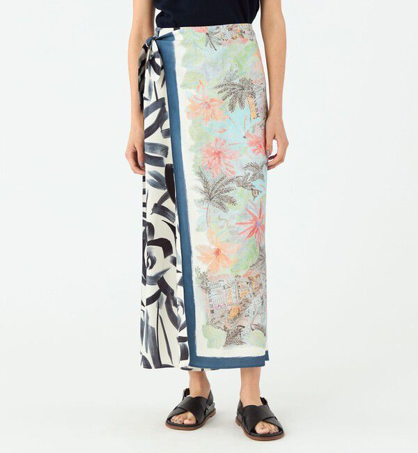 MACPHEE「スカーフプリント ラップマキシスカート」|タイト|