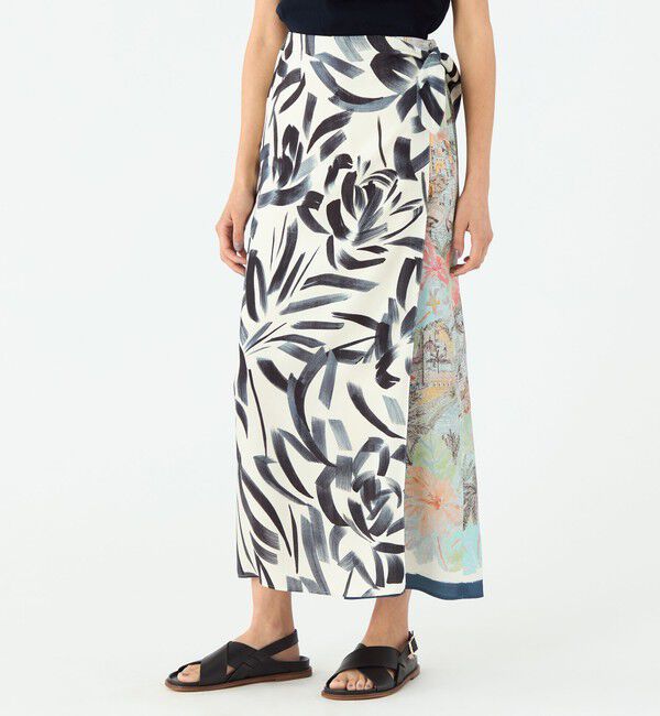 MACPHEE「スカーフプリント ラップマキシスカート」|タイト|