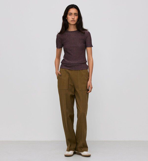 BACCA「レーヨンラメ リブハーフスリーブニット」|ニット・セーター|