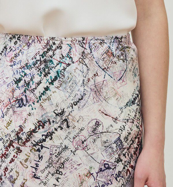 DES PRES「メッセージ ウォールプリント エラスティックストレートスカート」|タイト|