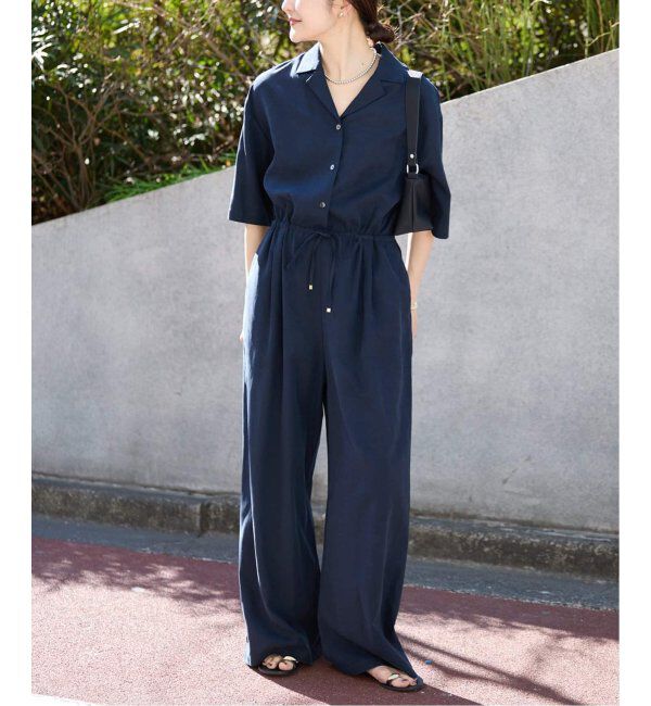 SLOBE IENA「《WEB限定/追加2》ハーフスリーブオールインワン」|オールインワン|ネイビー