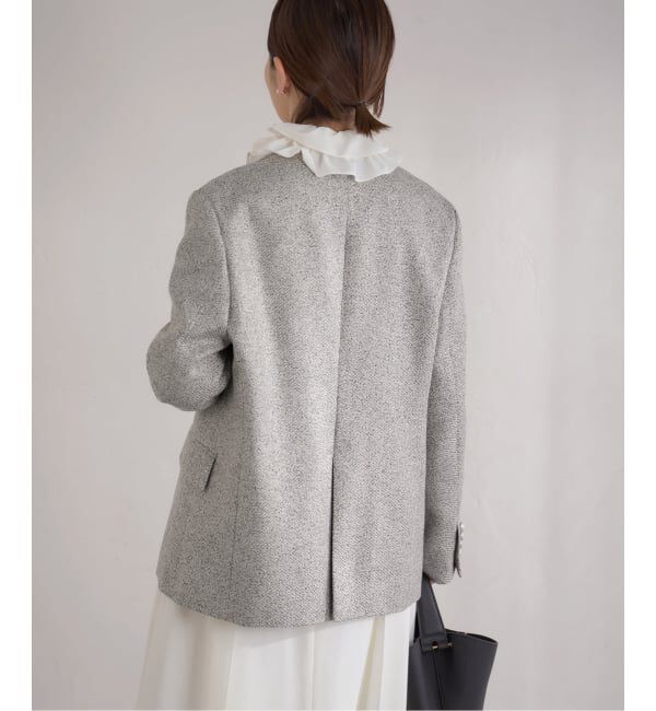 IENA「《予約》&NAVY ツィーディーダブルジャケット」|ノーカラージャケット|