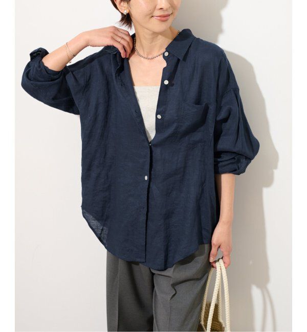 JOURNAL STANDARD relume「手洗い可 / カラーリネンオーバーサイズシャツ」|シャツ・ブラウス|ネイビー