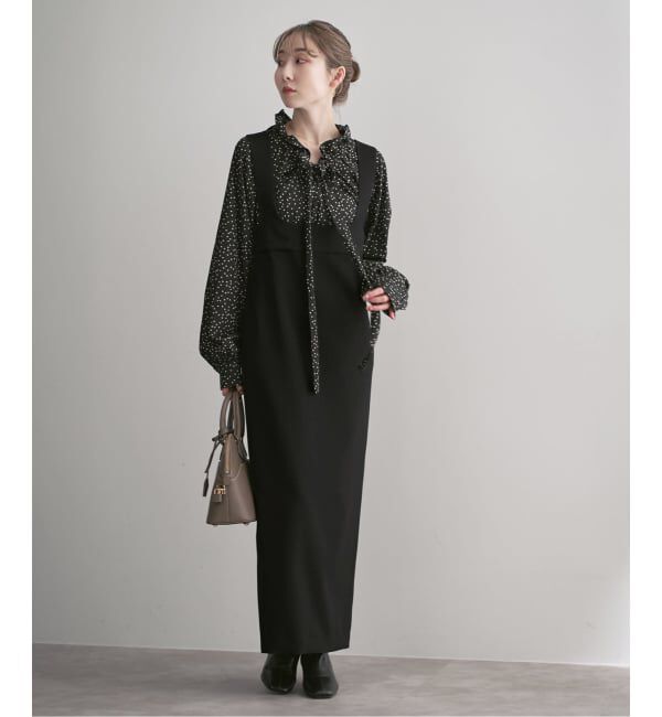 NOBLE「《26SS先行予約》ラフィネダブルクロスソフトスクエアワンピース」|ワンピース|