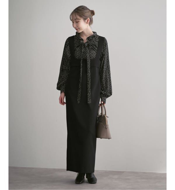 NOBLE「《26SS先行予約》ラフィネダブルクロスソフトスクエアワンピース」|ワンピース|