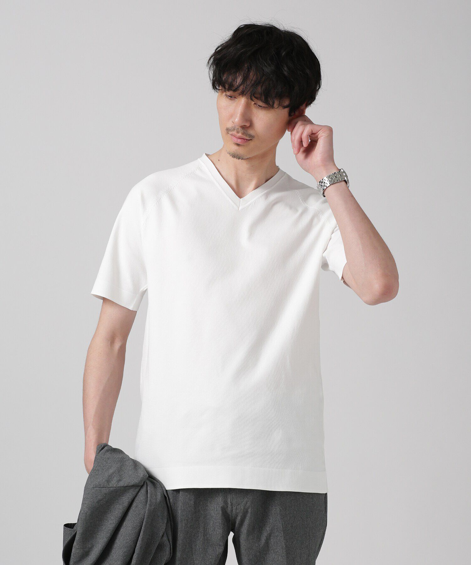 nano･universe「LB.03/SOLOTEXマルチファンクションVネックニット/半袖」|ニット・セーター|