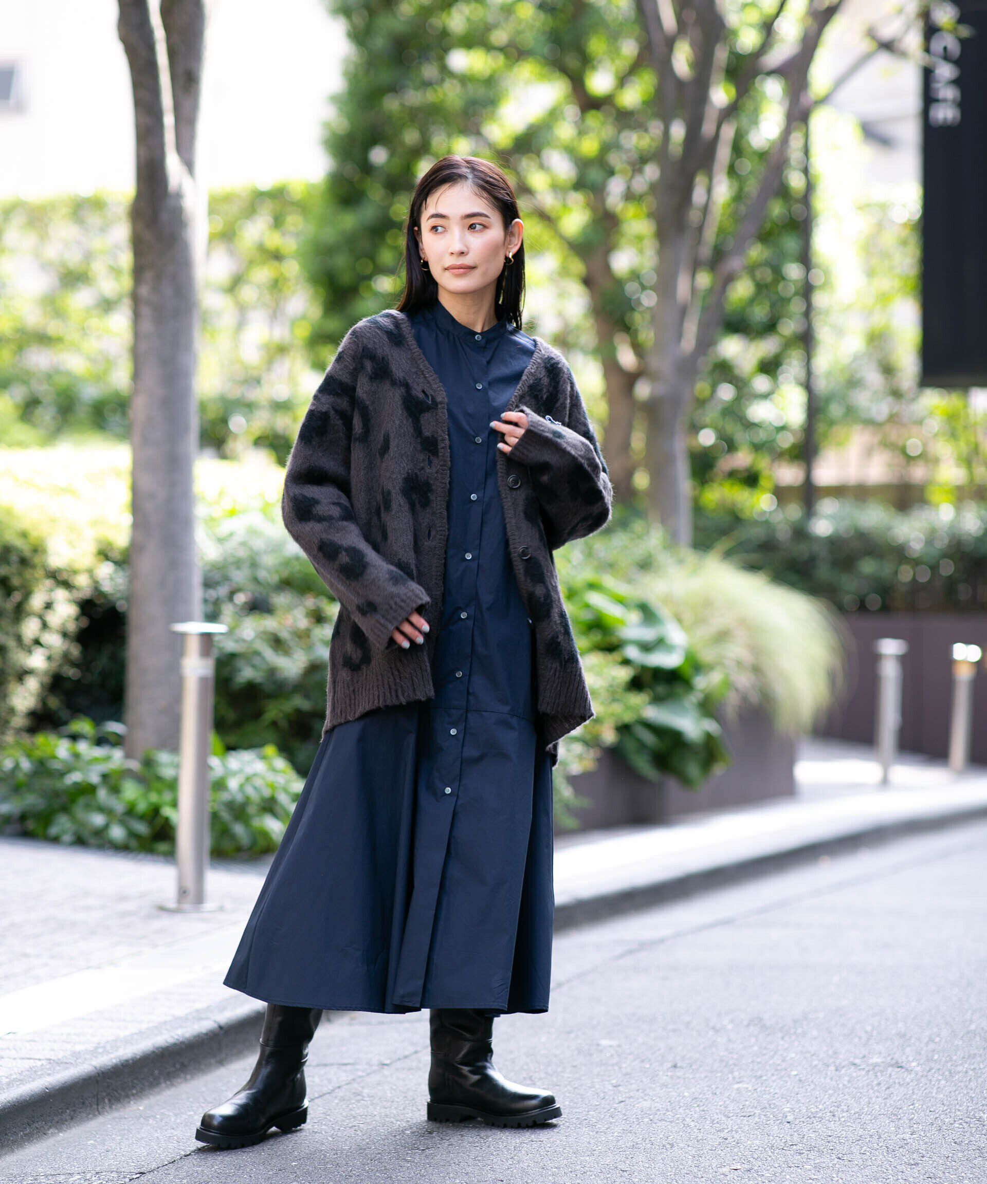 nano･universe「ヘムフレアバンドカラーシャツワンピース」|ワンピース|