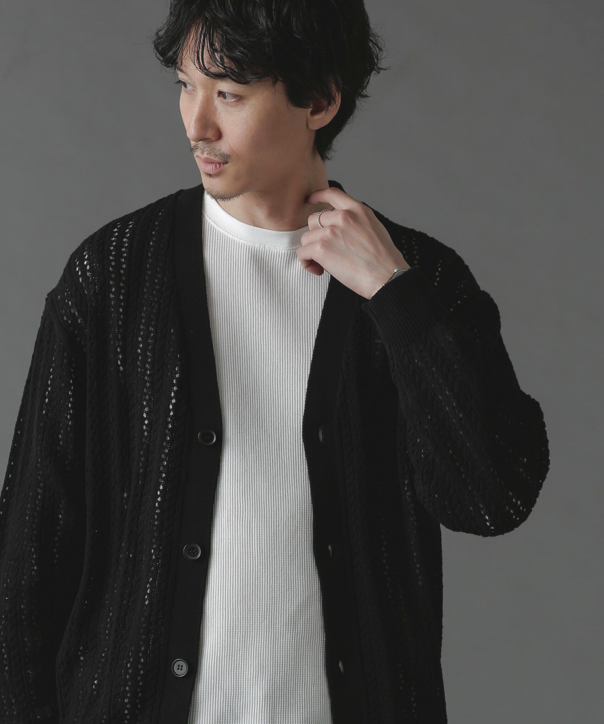 nano･universe「透かし編みカーディガン」|ニット・セーター|