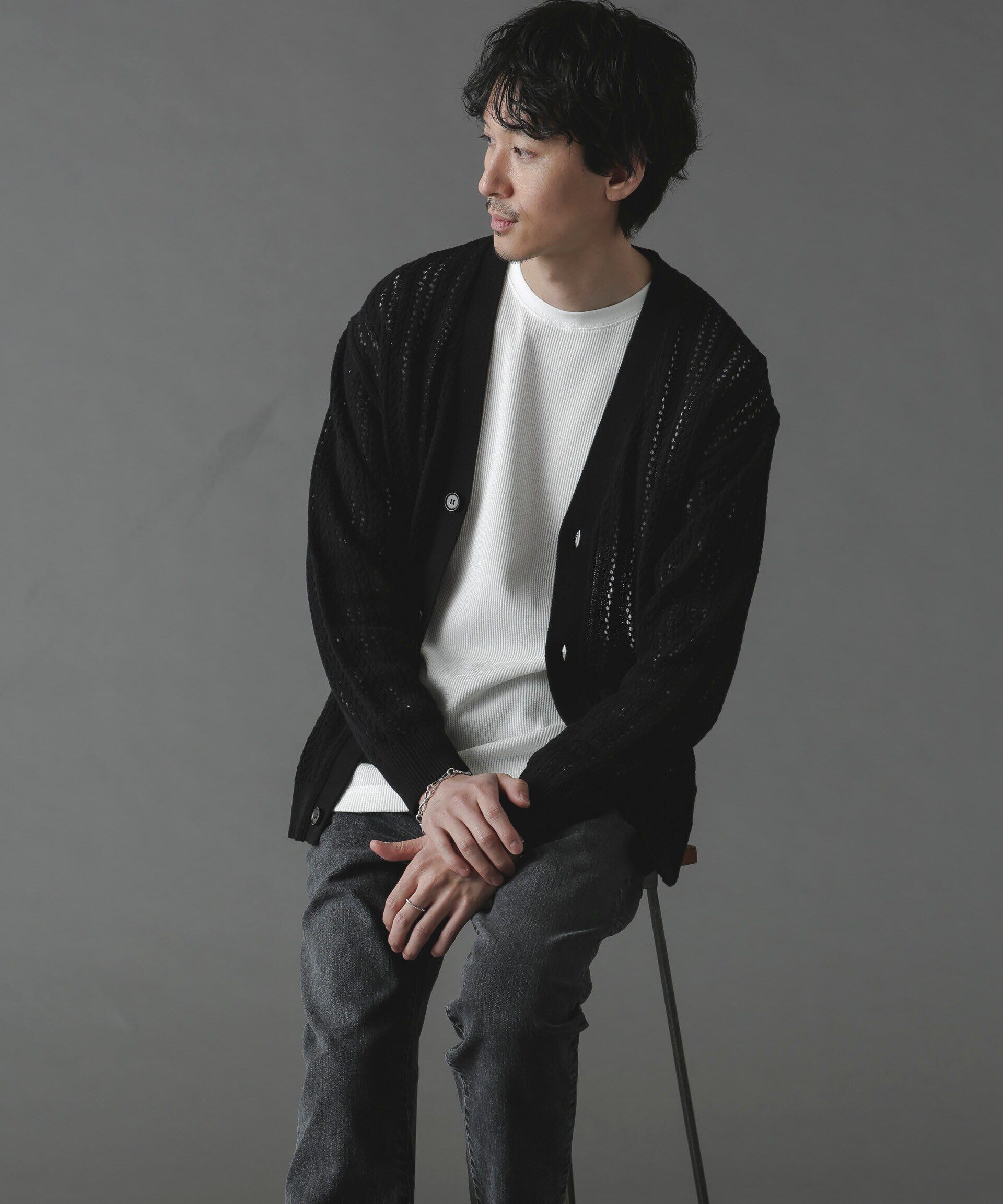 nano･universe「透かし編みカーディガン」|ニット・セーター|