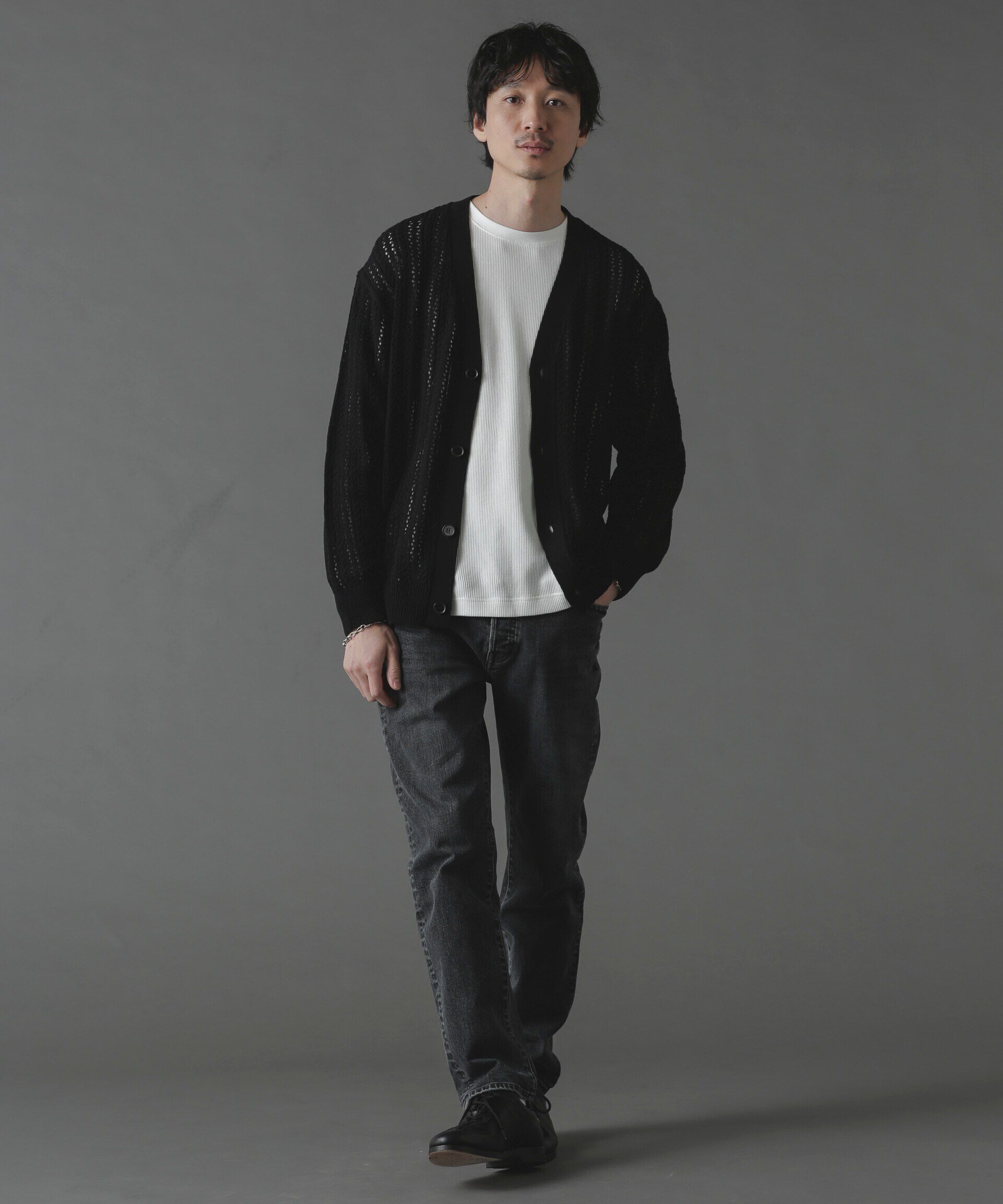 nano･universe「透かし編みカーディガン」|ニット・セーター|