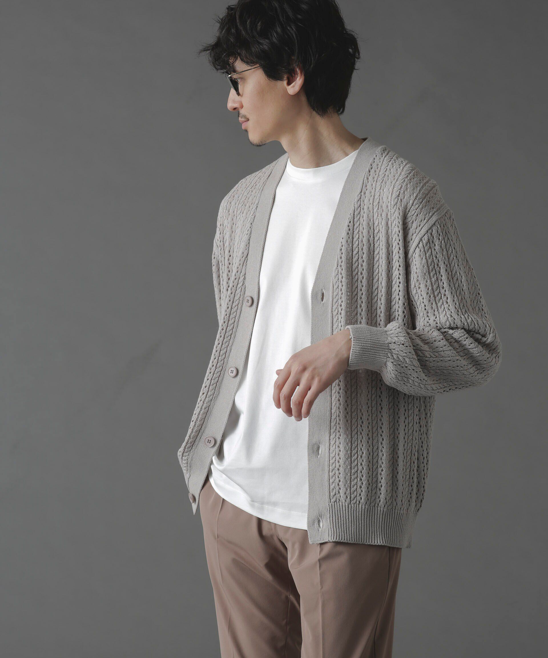 nano･universe「透かし編みカーディガン」|ニット・セーター|