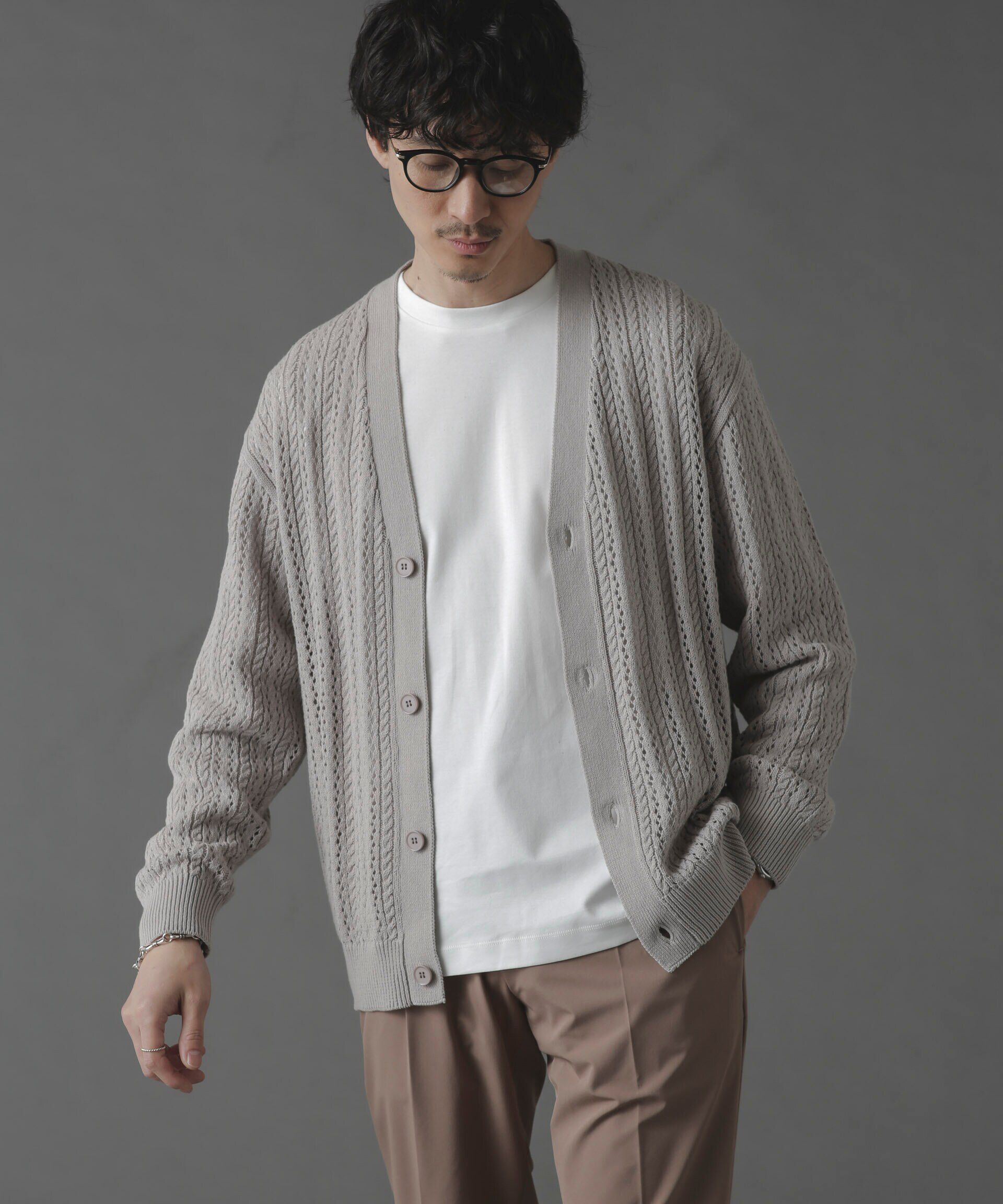 nano･universe「透かし編みカーディガン」|ニット・セーター|
