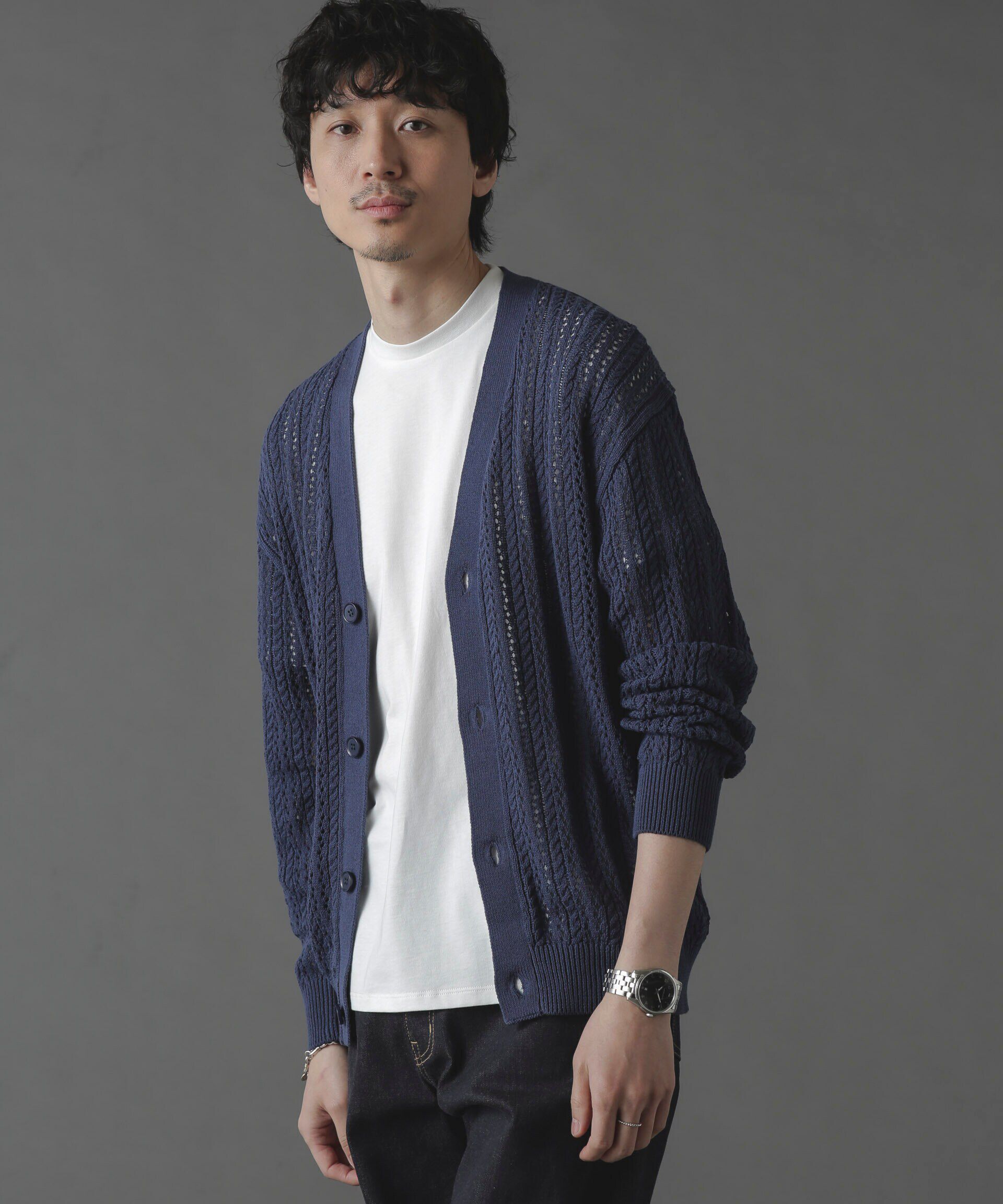 nano･universe「透かし編みカーディガン」|ニット・セーター|