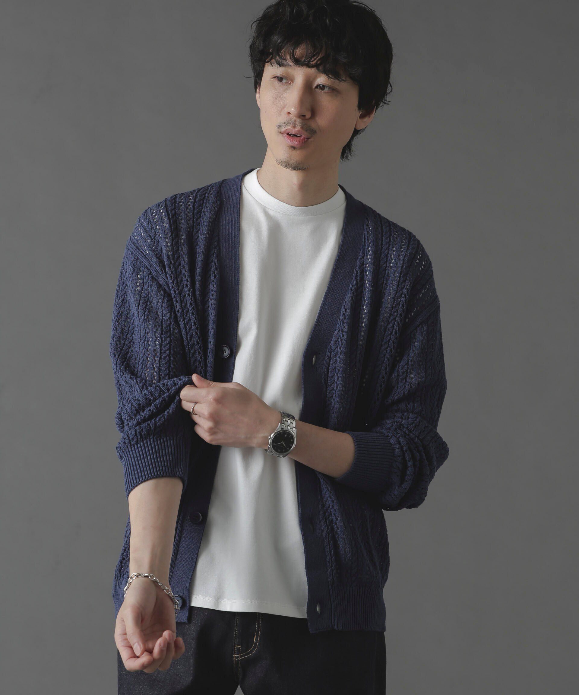 nano･universe「透かし編みカーディガン」|ニット・セーター|