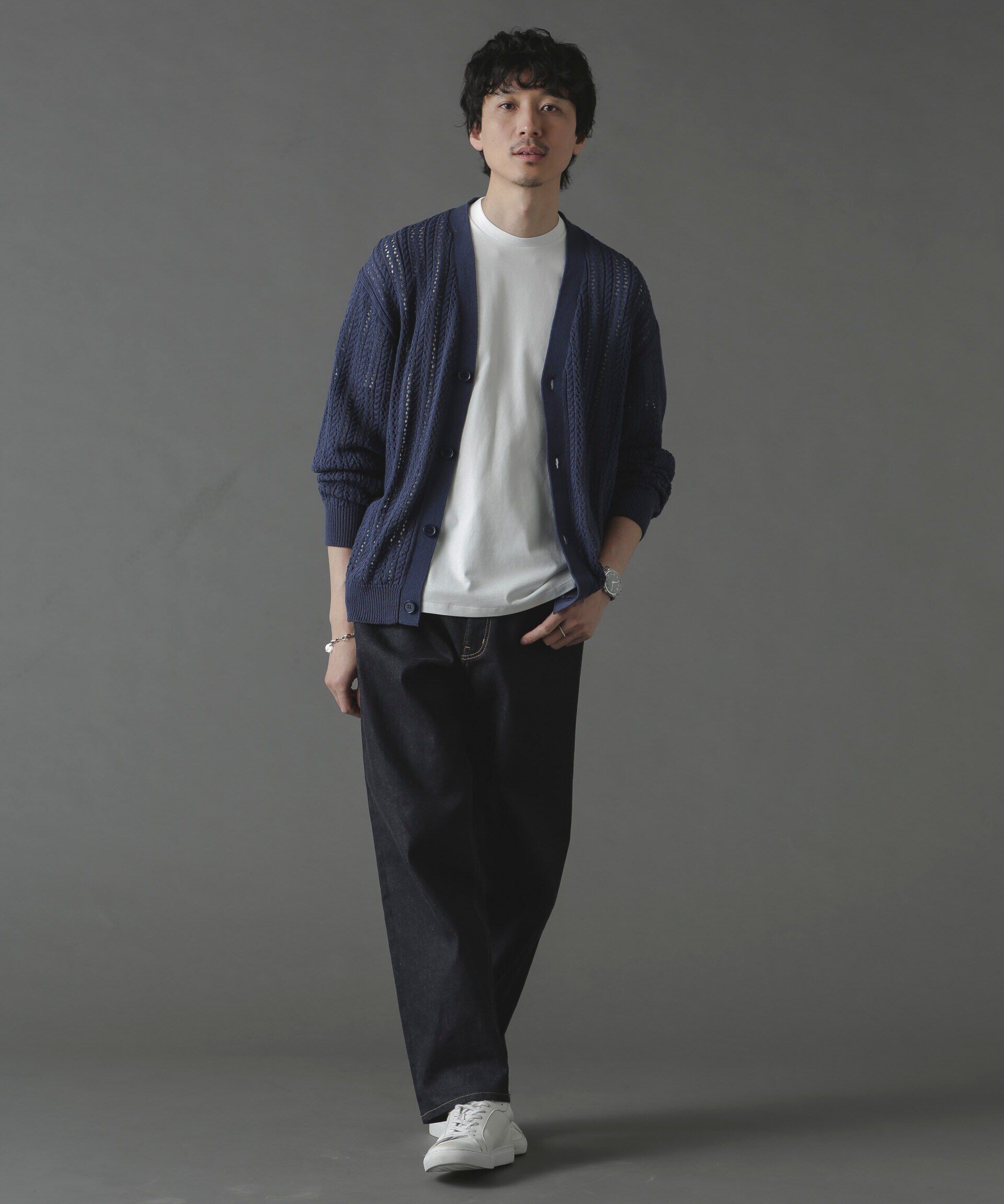 nano･universe「透かし編みカーディガン」|ニット・セーター|