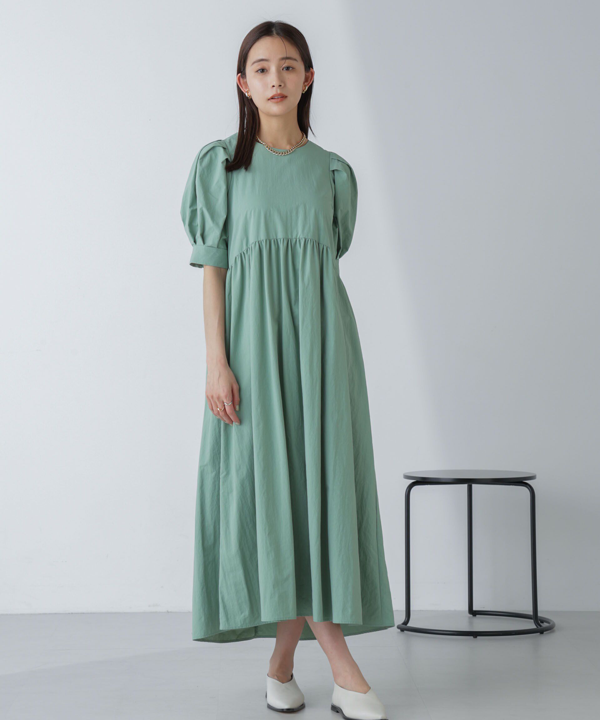 nano･universe「「星玲奈&times;NANO universe」タックスリーブタスランマキシワンピース」|ワンピース|グリーン