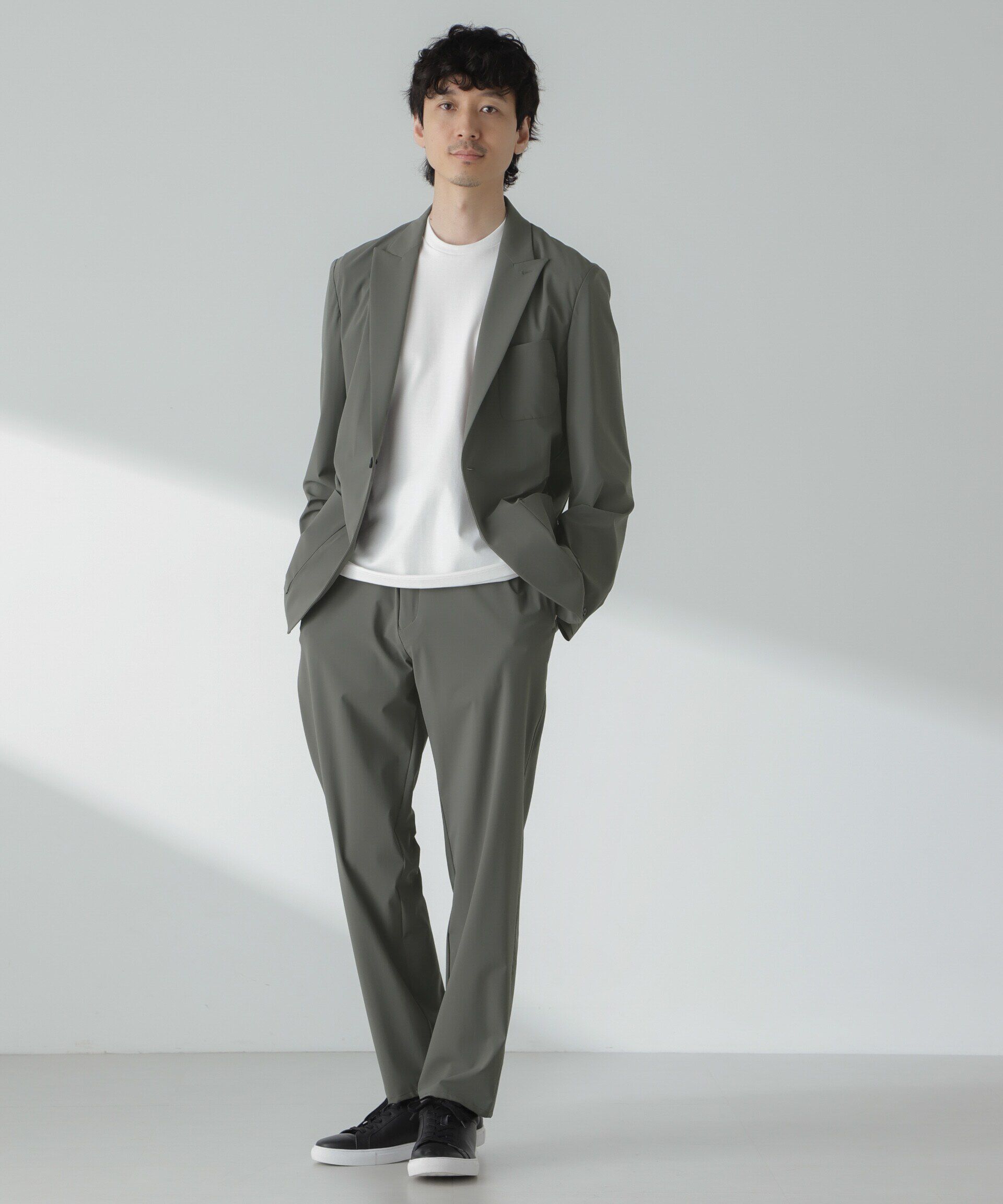 nano･universe「ストレッチハイゲージトリコットイージーパンツ(セットアップ可)」|チノ|グレー