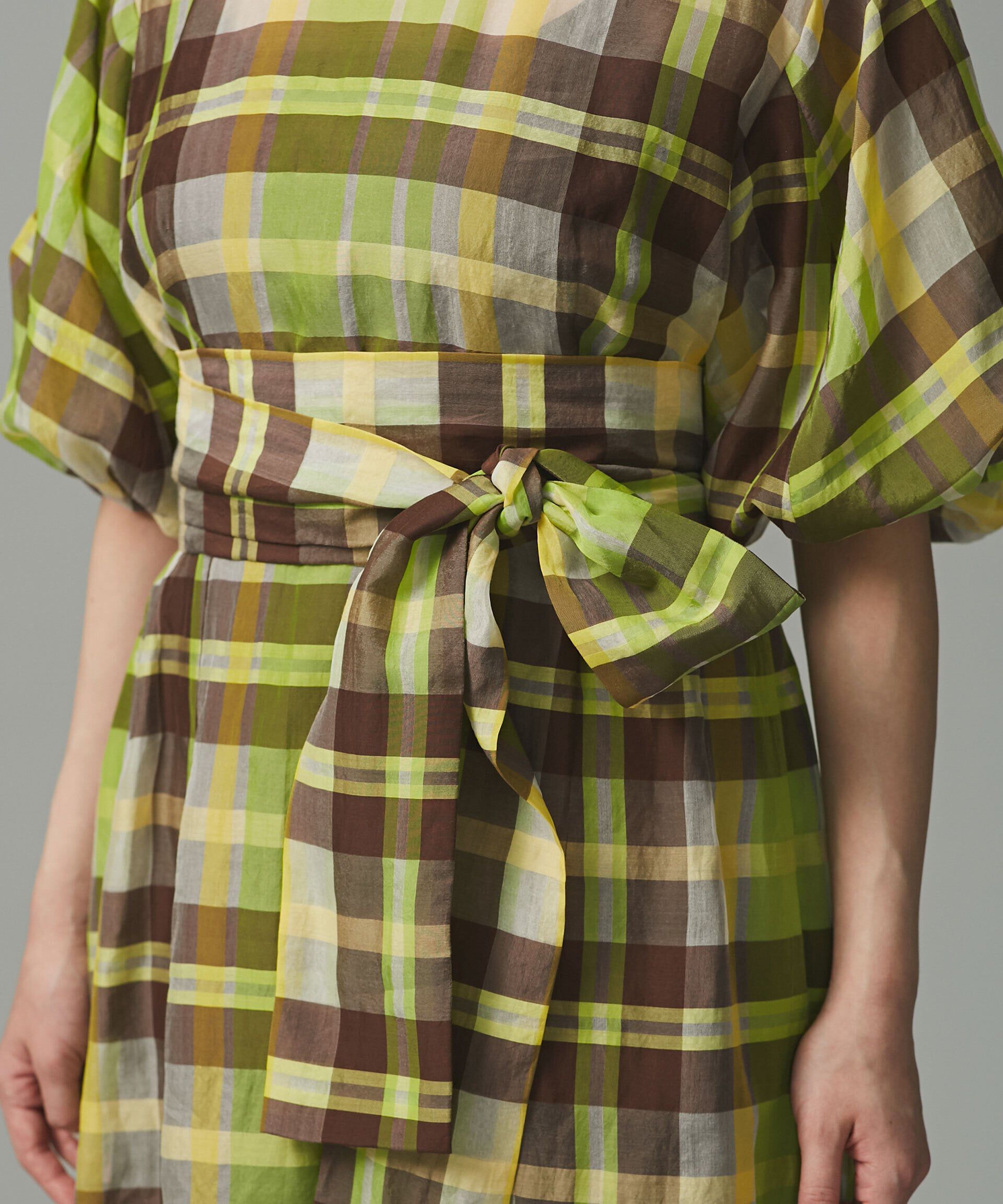 nano･universe「シアーチェックボリュームスリーブワンピース」|ワンピース|