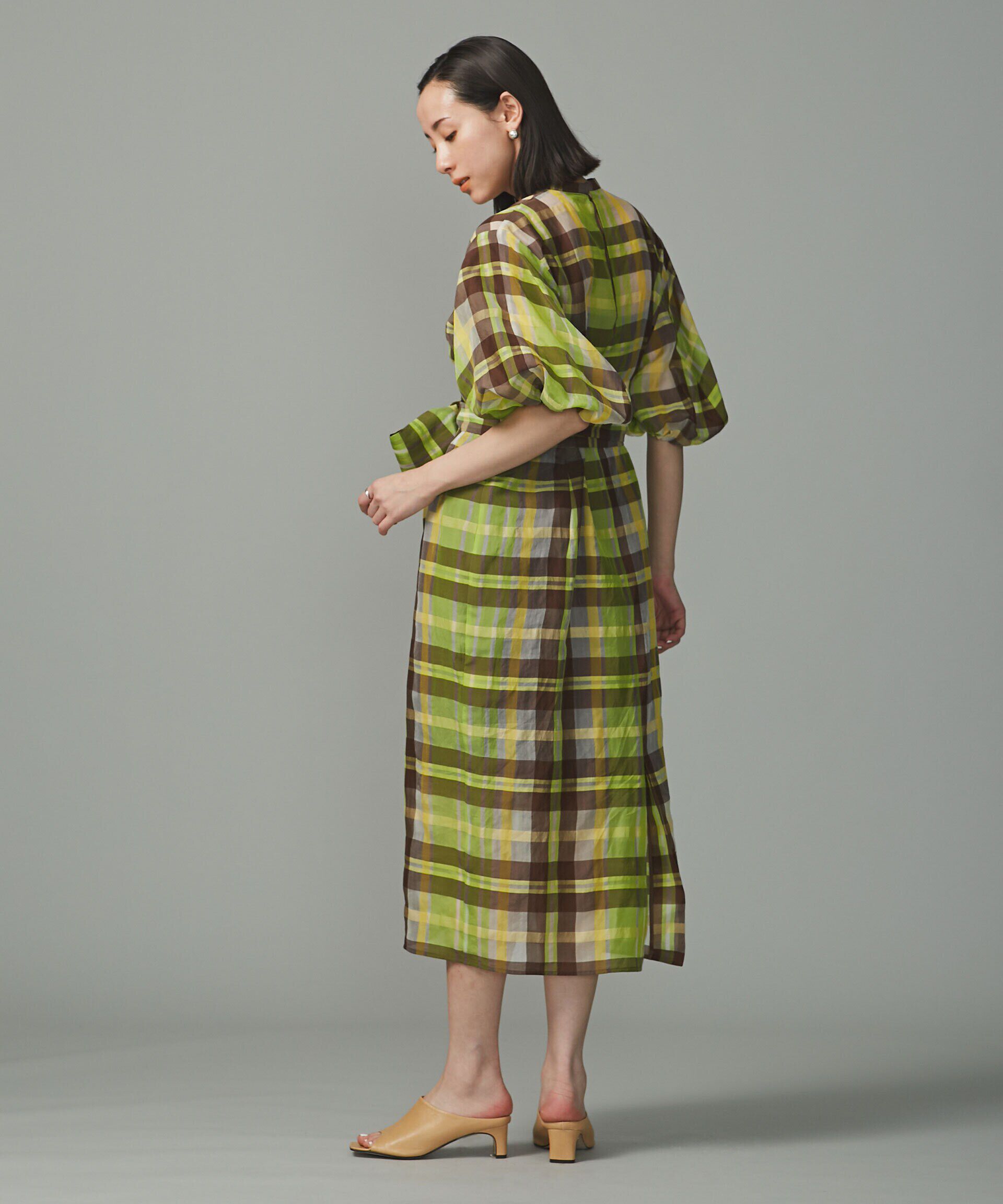 nano･universe「シアーチェックボリュームスリーブワンピース」|ワンピース|