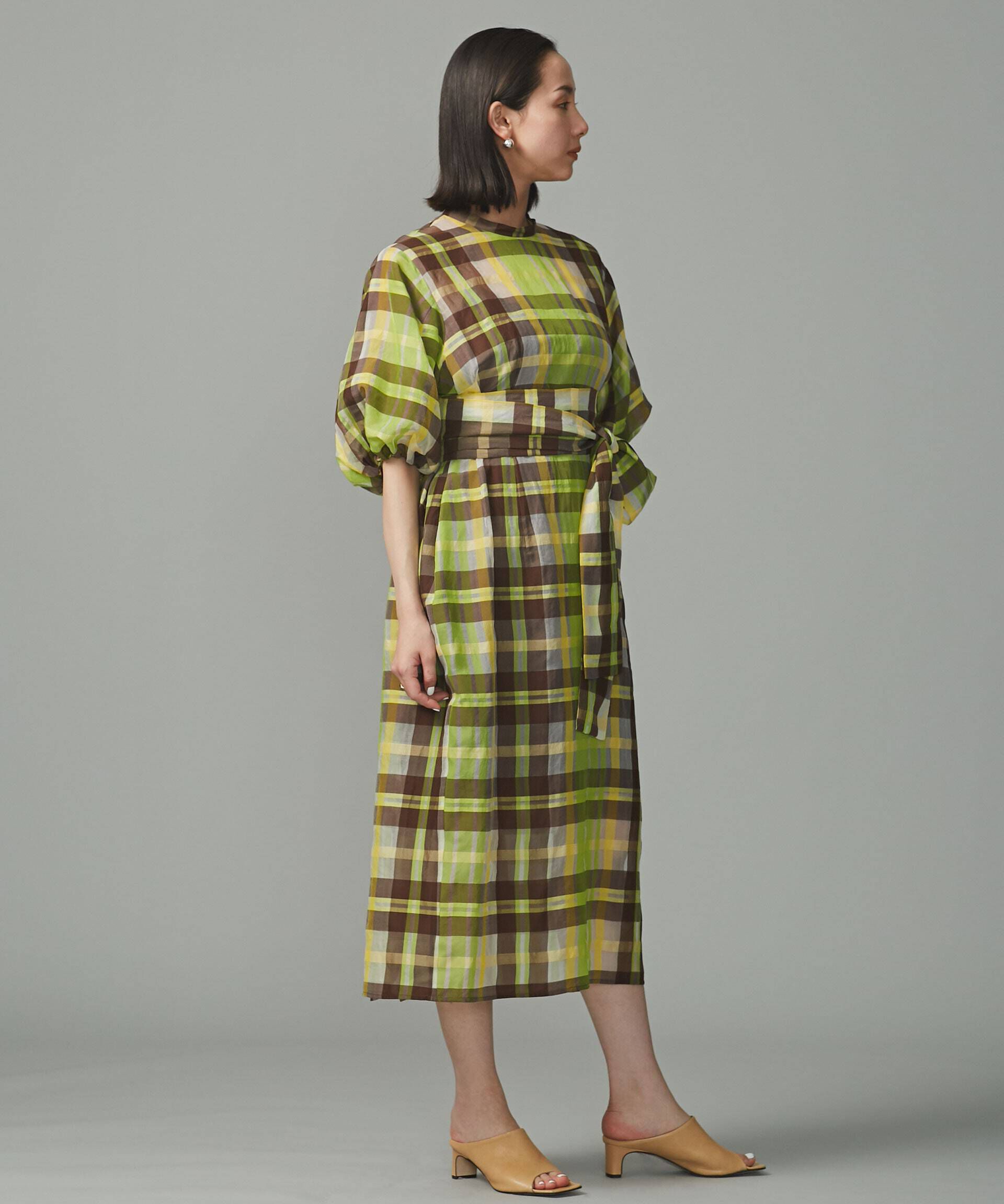 nano･universe「シアーチェックボリュームスリーブワンピース」|ワンピース|